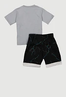 Toddler Boys Graphic Lightning Print Tee and Shorts, Grey, Size 3T