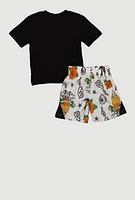 Toddler Boys Hustle Play Repeat Skull Graphic Tee and Shorts, Black,