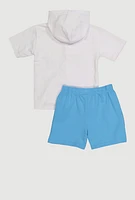 Toddler Boys Here Comes Teddy Hooded Top and Shorts, Multi, Size 3T