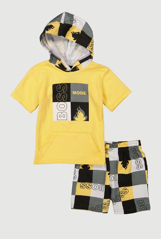 Toddler Boys Boss Graphic Hooded Sweatshirt and Shorts, Yellow, Size 2T