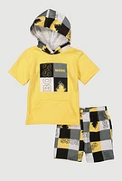Toddler Boys Boss Graphic Hooded Sweatshirt and Shorts, Yellow, Size 2T