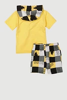 Toddler Boys Boss Graphic Hooded Sweatshirt and Shorts, Yellow, Size 3T