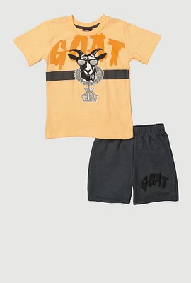 Toddler Boys Goat Graphic Tee and Shorts, Multi, Size 4T