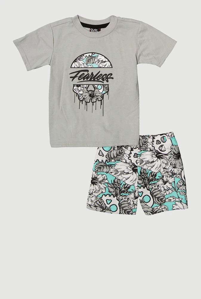Toddler Boys Fearless Graphic Tee and Shorts, Grey,