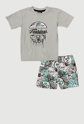 Toddler Boys Fearless Graphic Tee and Shorts, Grey,