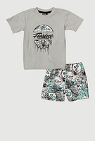 Toddler Boys Fearless Graphic Tee and Shorts, Grey,