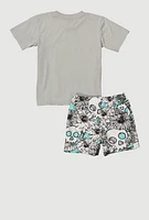 Toddler Boys Fearless Graphic Tee and Shorts, Grey,