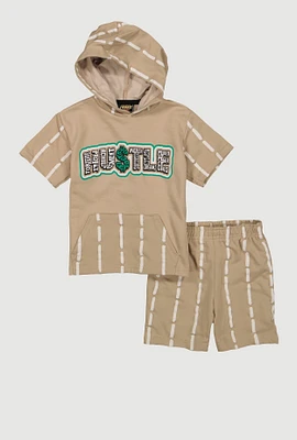 Toddler Boys Hustle Short Sleeve Hooded Top and Shorts, Beige, Size 4T