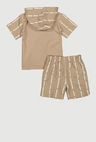 Toddler Boys Hustle Short Sleeve Hooded Top and Shorts, Beige, Size 4T