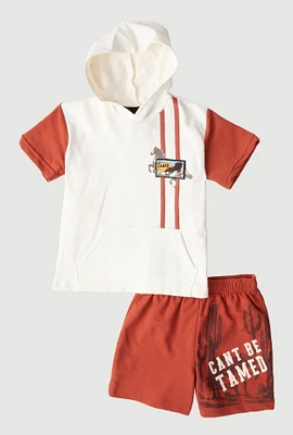 Toddler Boys Cant Be Tamed Hooded Tee and Shorts, Multi, Size 2T
