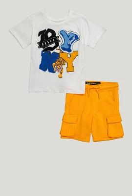 Toddler Boys Chenille Brave Youth Graphic Tee and Sweatshorts, Multi,