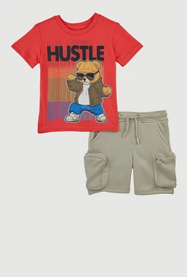 Toddler Boys Bear Hustle Graphic T Shirt and Fleece Sweatshorts 2 Piece Set, Multi, Size 4T