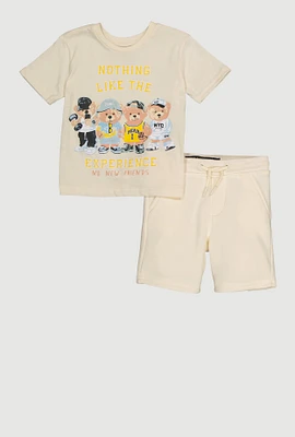 Toddler Boys No New Friends Bear Graphic Tee and Shorts, Beige, Size 4T