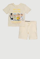 Toddler Boys No New Friends Bear Graphic Tee and Shorts, Beige, Size 4T
