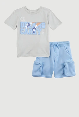 Toddler Boys Our Dreams Carry Us Tee and Sweatshorts, Blue, Size 3T