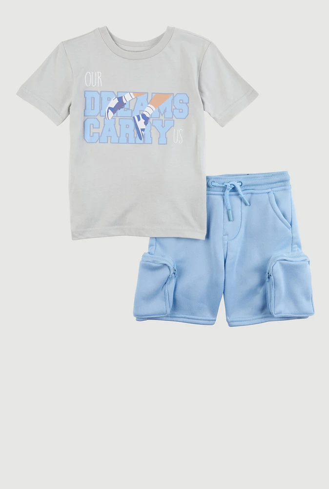 Toddler Boys Our Dreams Carry Us Tee and Sweatshorts, Blue, Size 4T