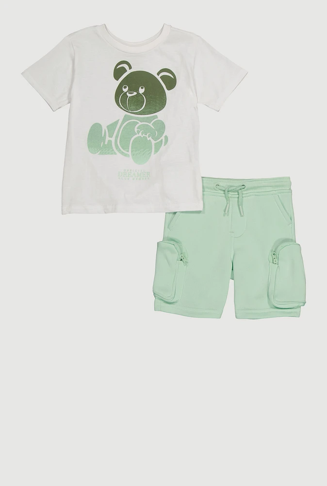 Toddler Boys Ombre Bear Graphic Tee and Cargo Shorts, Multi, Size 4T