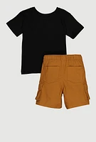 Toddler Boys Chenille Bear Scholared Tee and Cargo Shorts, Multi, Size 3T