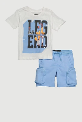 Toddler Boys Legend Bear Tee and Sweatshorts, Blue, Size 4T
