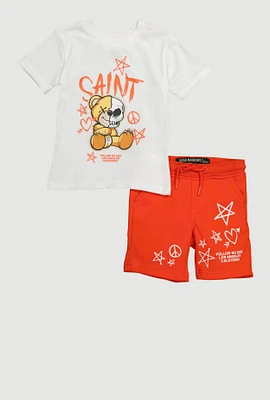 Toddler Boys Saint Bear Graphic Tee and Sweatshorts, Multi, Size 2T