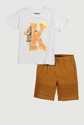 Teddy Born To Be King Graphic T-Shirt Shorts Set, Multi, Size 2T