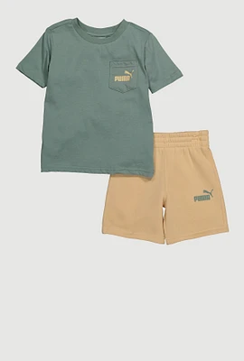 Toddler Boys Puma Pocket T Shirt and Sweatshorts Set, Multi, Size 3T