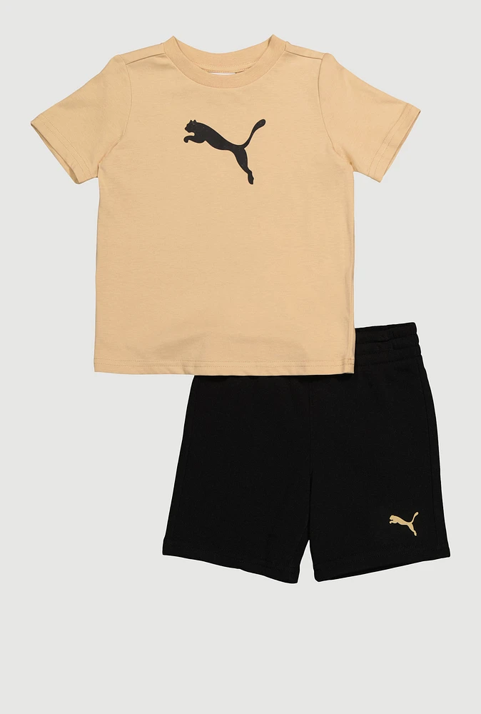Toddler Boys Puma Short Sleeve T Shirt and Fleece Sweatshorts 2 Piece Set, Multi, Size 4T