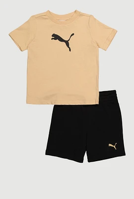 Toddler Boys Puma Short Sleeve T Shirt and Fleece Sweatshorts 2 Piece Set, Multi, Size 4T