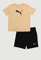 Toddler Boys Puma Short Sleeve T Shirt and Fleece Sweatshorts 2 Piece Set, Multi, Size 4T
