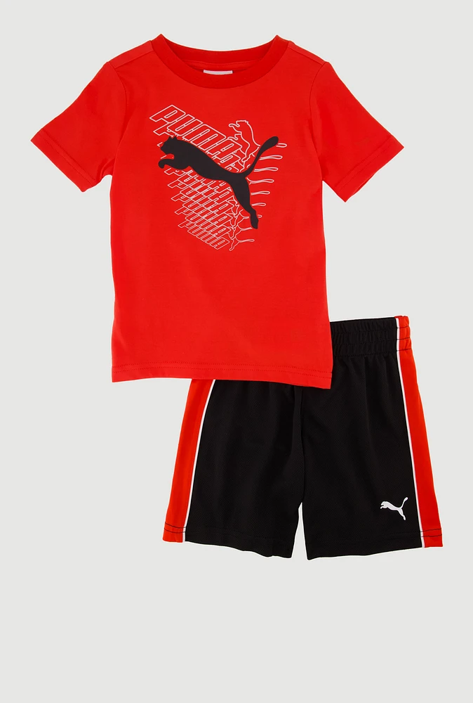 Toddler Boys Puma Graphic Jersey Mesh Tee and Shorts Set, Red,