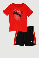 Toddler Boys Puma Graphic Jersey Mesh Tee and Shorts Set, Red,