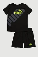 Baby Boys 12-24M Puma Graphic Tee and Shorts Set, Black,