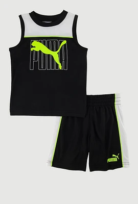 Toddler Boys Puma Tank Top and Shorts 2 Piece Set, Black, Size 2T