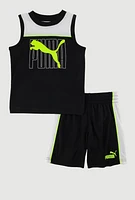 Toddler Boys Puma Tank Top and Shorts 2 Piece Set, Black, Size 2T