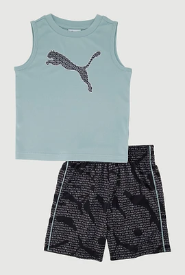 Toddler Boys Puma Tank Top and Jersey Mesh Shorts 2 Piece Set, Multi, Size 3T