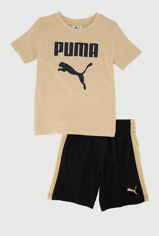 Toddler Boys Stylish Puma Graphic Tee and Shorts 2 Piece Set, Multi,