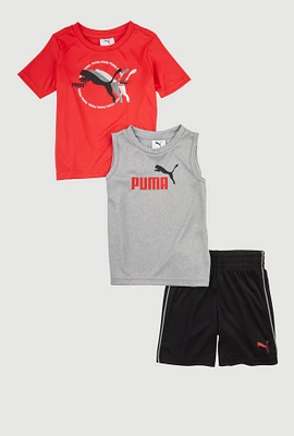Toddler Boys Puma Graphic Tops and Shorts 3 Piece Set, Multi,