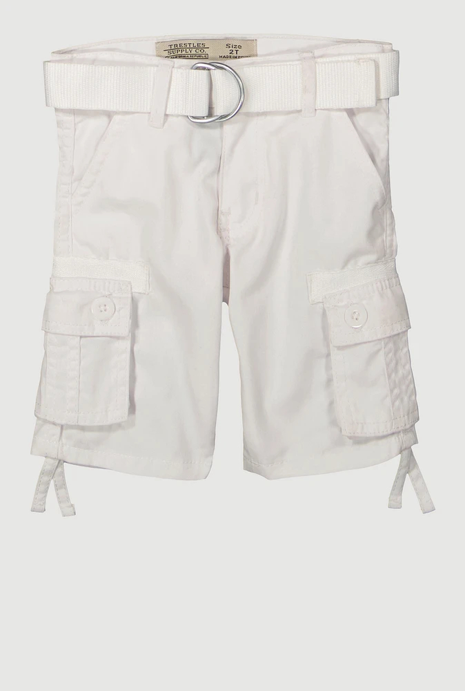 Toddler Boys Solid Belted Cargo Shorts, White, Size 2T