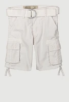 Toddler Boys Solid Belted Cargo Shorts, White, Size 2T