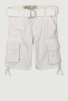 Toddler Boys Solid Belted Cargo Shorts, White,