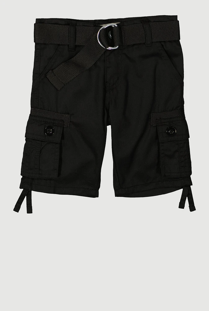 Toddler Boys D Ring Buckle Belted Cargo Shorts, Black, Size 4T