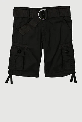 Toddler Boys D Ring Buckle Belted Cargo Shorts, Black, Size 4T