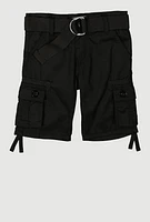 Toddler Boys D Ring Buckle Belted Cargo Shorts, Black, Size 4T