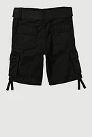 Toddler Boys D Ring Buckle Belted Cargo Shorts, Black, Size 4T