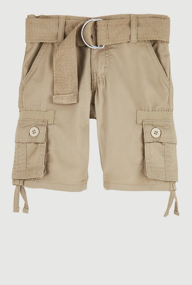 Toddler Boys Belted Cargo Pocket Shorts, Khaki, Size 3T