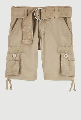Toddler Boys Belted Cargo Pocket Shorts, Khaki, Size 3T