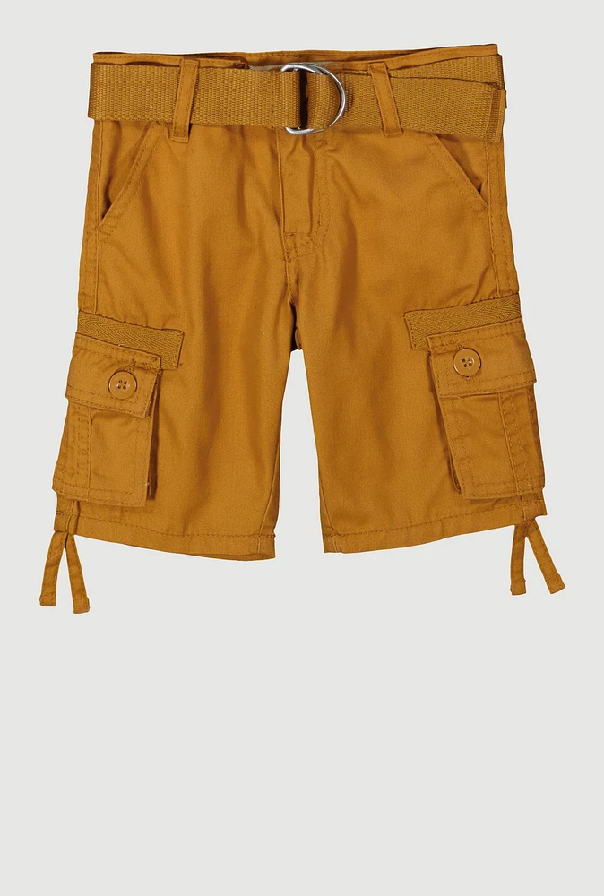 Toddler Boys Cargo Pocket D Ring Belted Shorts, Khaki, Size 2T
