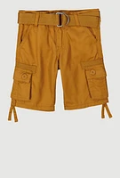 Toddler Boys Cargo Pocket D Ring Belted Shorts, Khaki, Size 2T