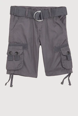 Toddler Boys Tie Hem Belted Cargo Shorts, Grey,