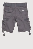 Toddler Boys Tie Hem Belted Cargo Shorts, Grey,
